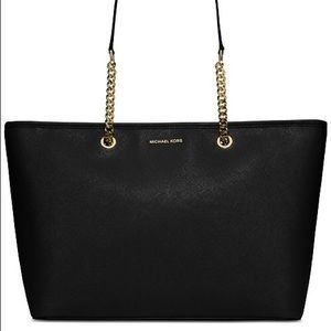 Michael Kors Black/Gold Chain-Strap Medium Tote